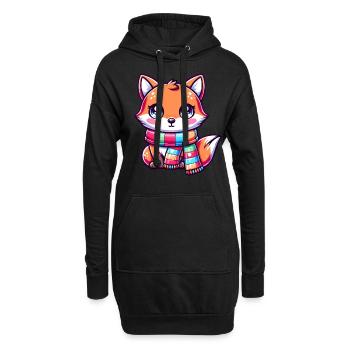 Niedlicher Fuchs mit Schal Fuchs Liebhaber Kawaii Fox - Hoodie-Kleid - Schwarz - Vorne
