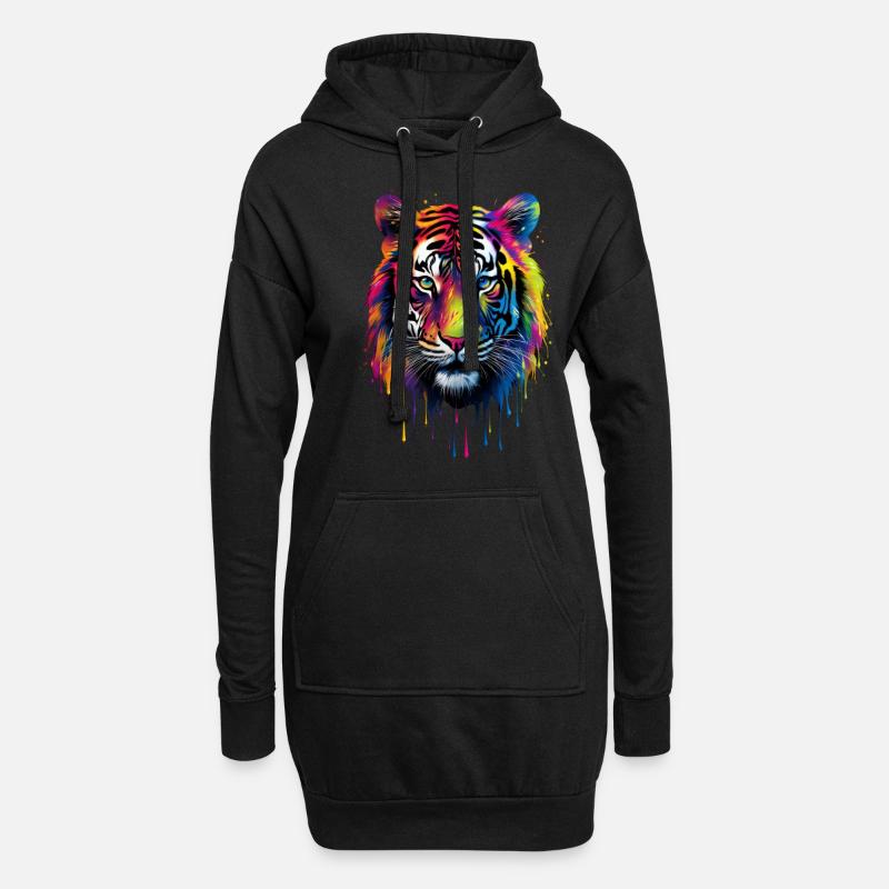 Rainbow Tiger - Hoodie-Kleid - Schwarz