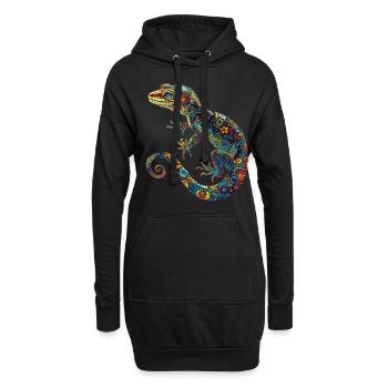 Blumen Leopard Gecko Bunt & Verschnörkelt - Hoodie-Kleid - Schwarz - Vorne