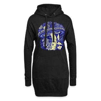 Fleuri champignon bleu Nature amant Floral - Sweat-shirt à capuche long Femme - noir - Devant