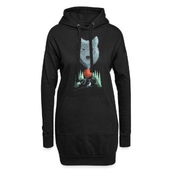 Imprimé motif animalier tête de loup avec loup - Sweat-shirt à capuche long Femme - noir - Devant