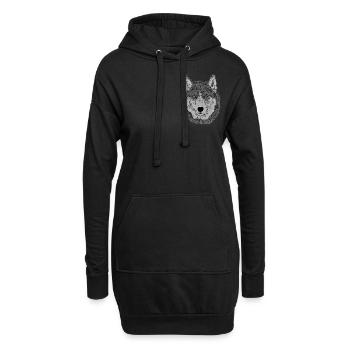 Wolfskopf Tier Motiv Aufdruck mit Wolf - Hoodie-Kleid - Schwarz - Vorne