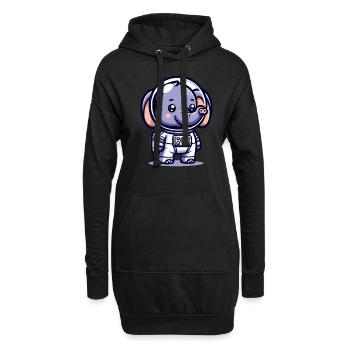 Cute Elephant Astronaut - Hoodie-Kleid - Schwarz - Vorne