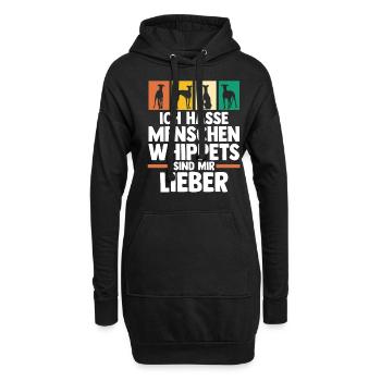 Hund Whippet - Hoodie-Kleid - Schwarz - Vorne