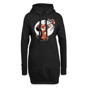 Dackel spielt Trompete - Hoodie-Kleid - Schwarz - Vorne