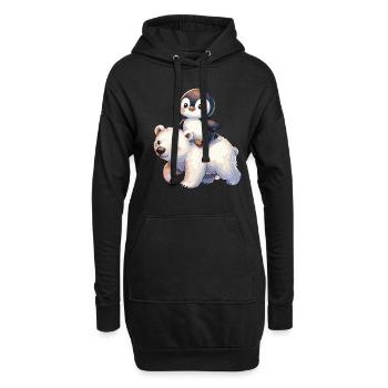 Niedlicher Pinguin und Eisbär Geschenk - Hoodie-Kleid - Schwarz - Vorne