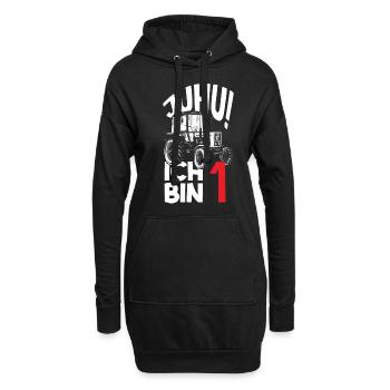 1. Geburtstag Traktor 1 Jahr Geburtstagsshirt - Hoodie-Kleid - Schwarz - Vorne