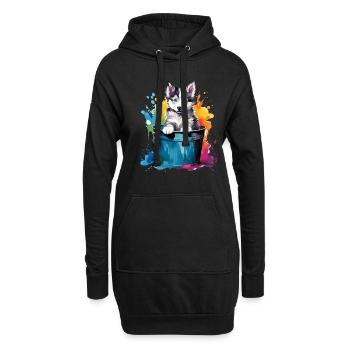 Siberian Husky Niedlicher Hund Farbeimer - Hoodie-Kleid - Schwarz - Vorne