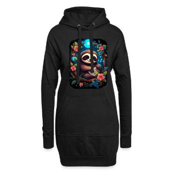 Faultier Niedliches Tier Floraler Nachthimmel - Hoodie-Kleid - Schwarz - Vorne