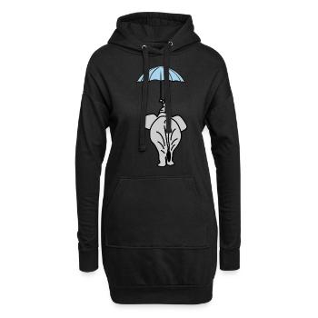 Elephant with Umbrella Elephants - Hoodie-Kleid - Schwarz - Vorne
