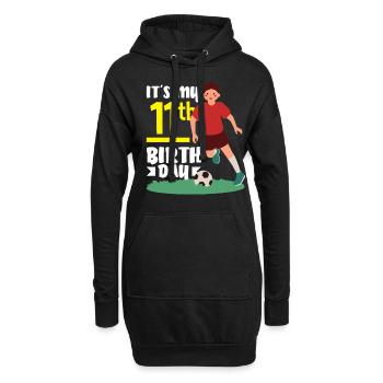 11e anniversaire 11 ans Joueur de football - Sweat-shirt à capuche long Femme - noir - Devant
