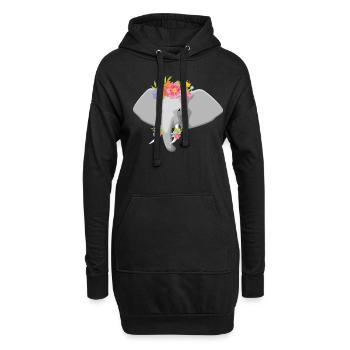 Elefantenkopf Blumen Kinder Elefant - Hoodie-Kleid - Schwarz - Vorne