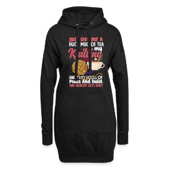 Drôle de tricot à l’aiguille à tricoter cadeau - Sweat-shirt à capuche long Femme - noir - Devant
