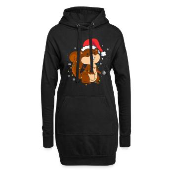 Noël écureuil - Sweat-shirt à capuche long Femme - noir - Devant