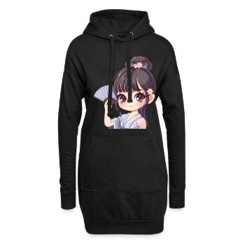 Fille d’anime avec ventilateur - Sweat-shirt à capuche long Femme - noir - Devant