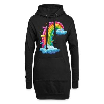 Bunter Regenbogen Mit Wolken Zeichnung - Hoodie-Kleid - Schwarz - Vorne