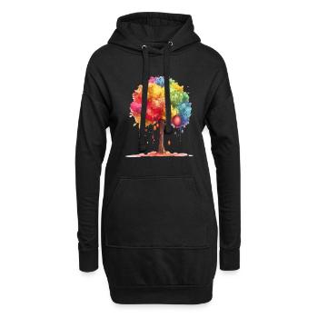 Farbenfroher Baum Mit Bunten Tropfen - Hoodie-Kleid - Schwarz - Vorne
