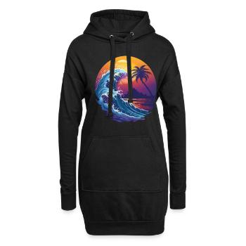 Ozean Meer Welle Sonnenuntergang Hintergrund - Hoodie-Kleid - Schwarz - Vorne