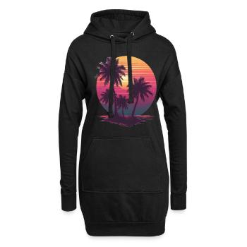 Océan Palmiers Vintage Rétro Coucher de soleil - Sweat-shirt à capuche long Femme - noir - Devant