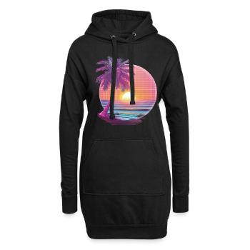 Océan Palmiers Vintage Rétro Coucher de soleil - Sweat-shirt à capuche long Femme - noir - Devant