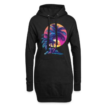 Océan Palmiers Vintage Rétro Coucher de soleil - Sweat-shirt à capuche long Femme - noir - Devant