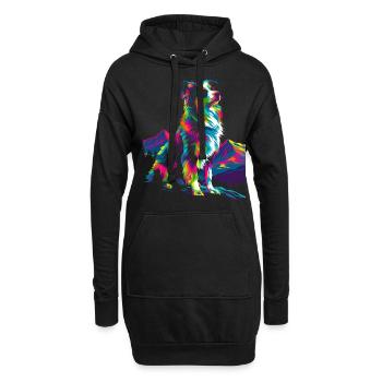 Border Collie Hund Bergwald Pop Art - Hoodie-Kleid - Schwarz - Vorne
