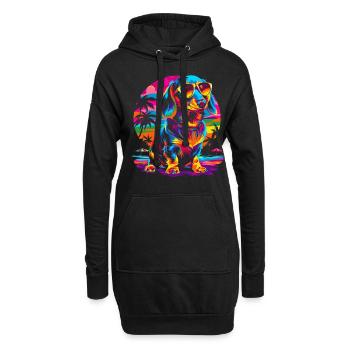 Dackel Hund Sonnenbrille Strand Sonnenuntergang Po - Hoodie-Kleid - Schwarz - Vorne