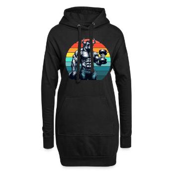 Musculaire Ox Bodybuilder Gym Séance D'entraînement Rétro Coucher De Soleil - Sweat-shirt à capuche long Femme - noir - Devant