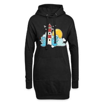 Retro Leuchtturm - Hoodie-Kleid - Schwarz - Vorne