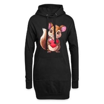 Écureuil mignon tenant un cœur - Sweat-shirt à capuche long Femme - noir - Devant