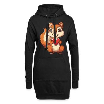 Adorable Squirrel with Red Heart Illustration - Hoodie-Kleid - Schwarz - Vorne