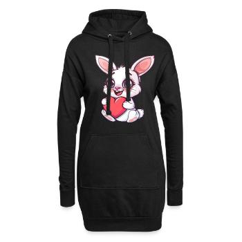 Cute Bunny Holding Heart Adorable Illustration - Hoodie-Kleid - Schwarz - Vorne
