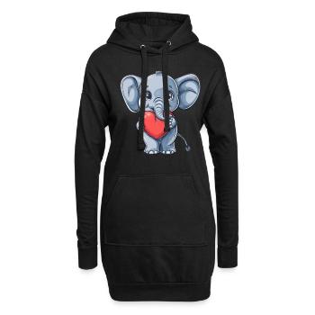 Éléphant mignon tenant une illustration de coeur pour - Sweat-shirt à capuche long Femme - noir - Devant