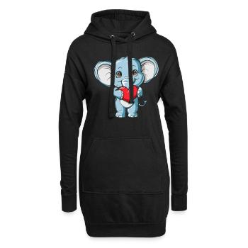 Adorable Elephant Holding Heart Cute Love - Hoodie-Kleid - Schwarz - Vorne