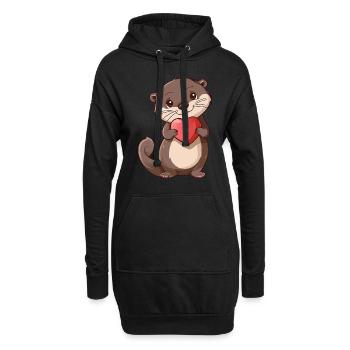 Adorable Otter Holding Heart Cute Animal Design - Hoodie-Kleid - Schwarz - Vorne