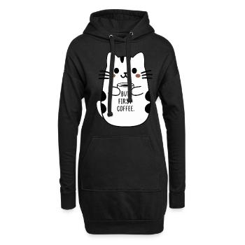Mais le premier café mignon chat tenant une tasse à café - Sweat-shirt à capuche long Femme - noir - Devant