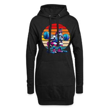 Licorne arc-en-ciel accroupie dans la salle de sport - Sweat-shirt à capuche long Femme - noir - Devant