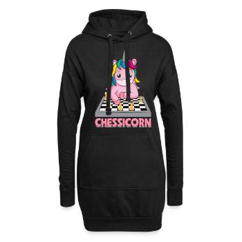 Lustiger Schachspieler Einhorn Schacheinhorn - Hoodie-Kleid - Schwarz - Vorne