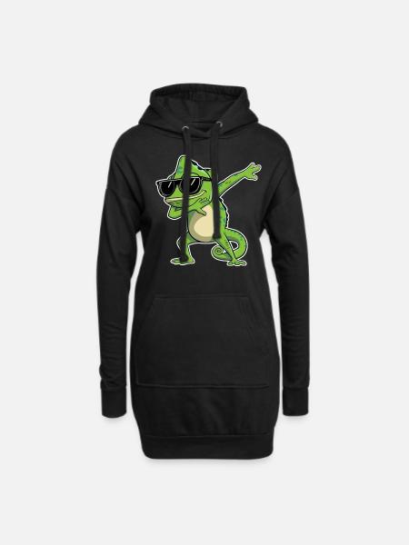Chamäleon Dabbing mit Sonnenbrille - Hoodie-Kleid - Schwarz