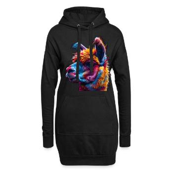 lebendige Alpaka-Kunst, buntes Alpaka-Design, - Hoodie-Kleid - Schwarz - Vorne