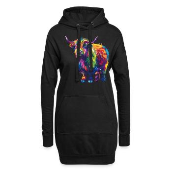 Yak Rainbow Bunte Farbenpracht Yak - Hoodie-Kleid - Schwarz - Vorne