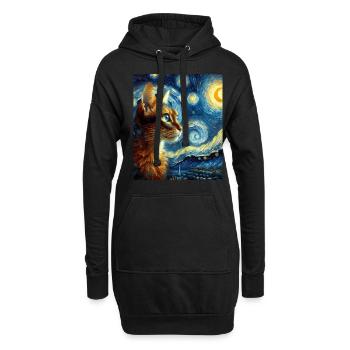 Abessinier Orange Katze Sternennacht Gemälde - Hoodie-Kleid - Schwarz - Vorne