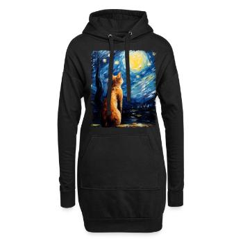 Abessinier Orange Katze Sternennacht Gemälde - Hoodie-Kleid - Schwarz - Vorne