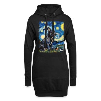 Bouledogue français Frenchie Chien Nuit étoilée - Sweat-shirt à capuche long Femme - noir - Devant