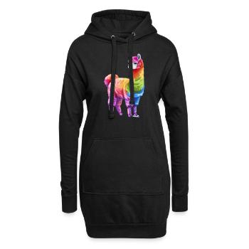 Lama coloré Alpaga style arc-en-ciel - Sweat-shirt à capuche long Femme - noir - Devant