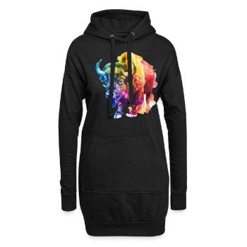 Buffle coloré aux couleurs de l’arc-en-ciel - Sweat-shirt à capuche long Femme - noir - Devant