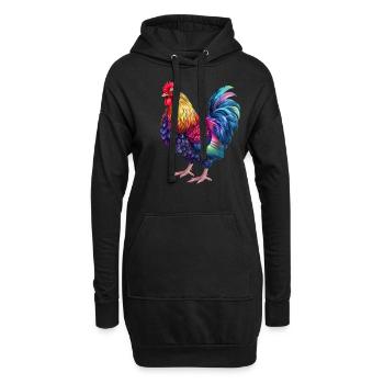 Hahn Regenbogen – Bunte Farbenpracht - Hoodie-Kleid - Schwarz - Vorne