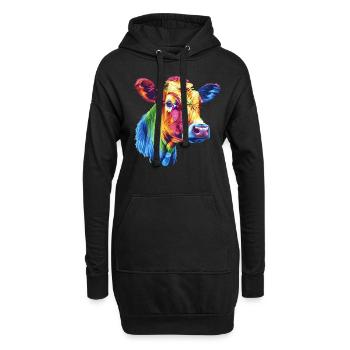 Bunte Kuh Regenbogen Kunstwerk - Hoodie-Kleid - Schwarz - Vorne