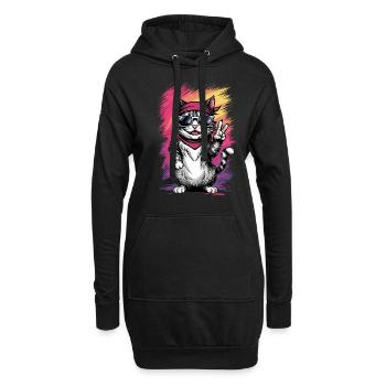 Streetstyle Katze Graffiti Kunst Streetart - Hoodie-Kleid - Schwarz - Vorne