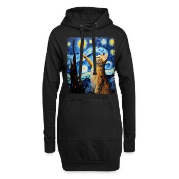 Abessinier Orange Katze Sternennacht Gemälde - Hoodie-Kleid - Schwarz - Vorne